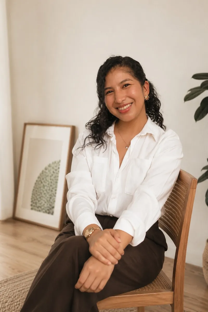 La psicóloga Johana Ortiz sonriendo con su portátil